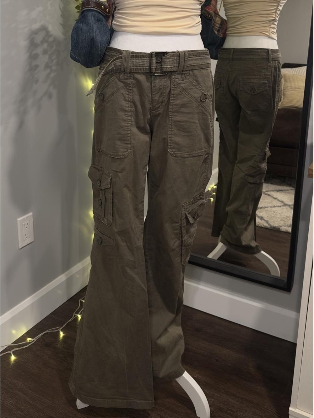 Olive Flare Cargo Pants